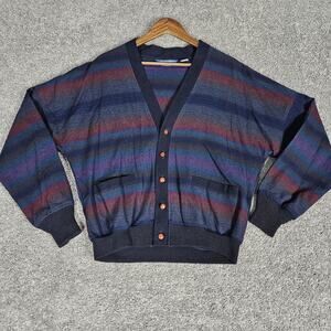 Vtg Pendleton Cardigan Mens Medium Wool Blue Purple Sweater Made In USA Grandpa
